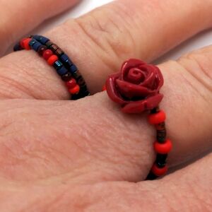Elegant Coral Rose Czech Glass Rings